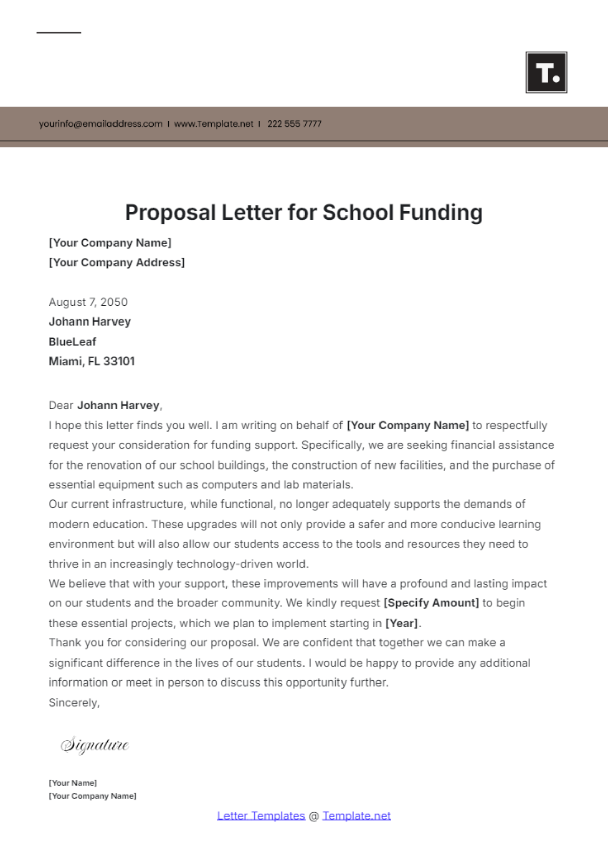 Proposal Letter Template for School Funding - Edit Online & Download