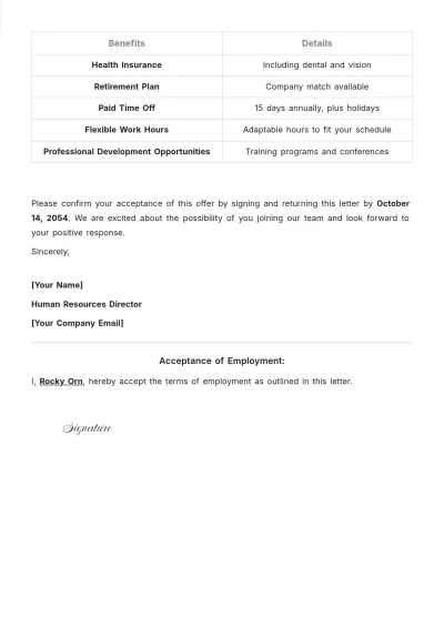 Free Hiring Offer Letter Template to Edit Online