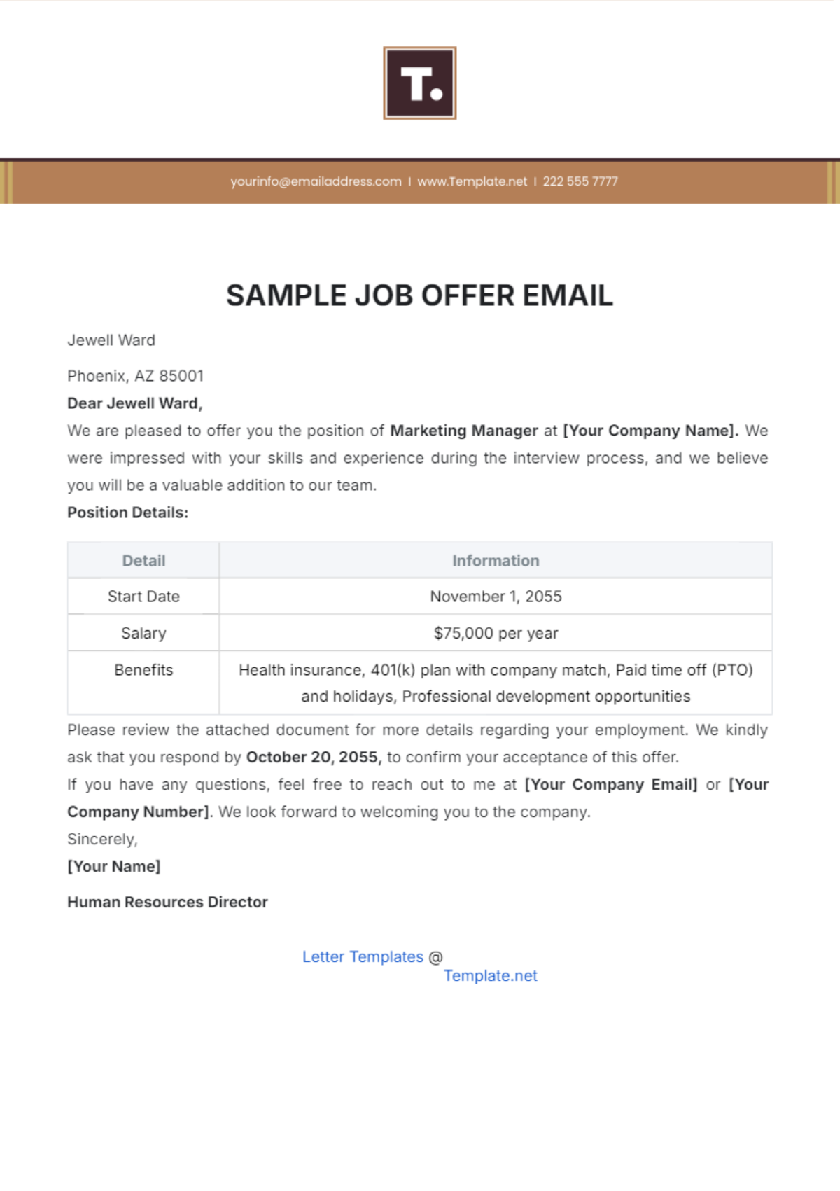 Sample Job Offer Email Template - Edit Online & Download