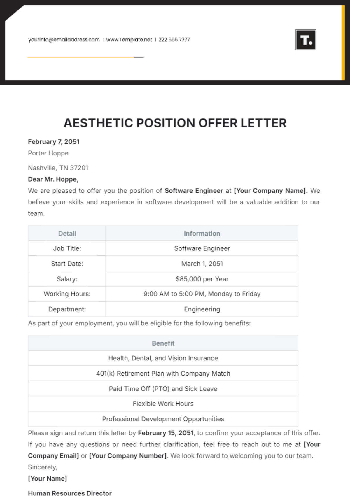 Aesthetic Position Offer Letter Template - Edit Online & Download