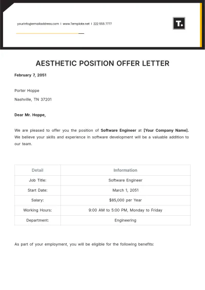 Free Aesthetic Position Offer Letter Template to Edit Online