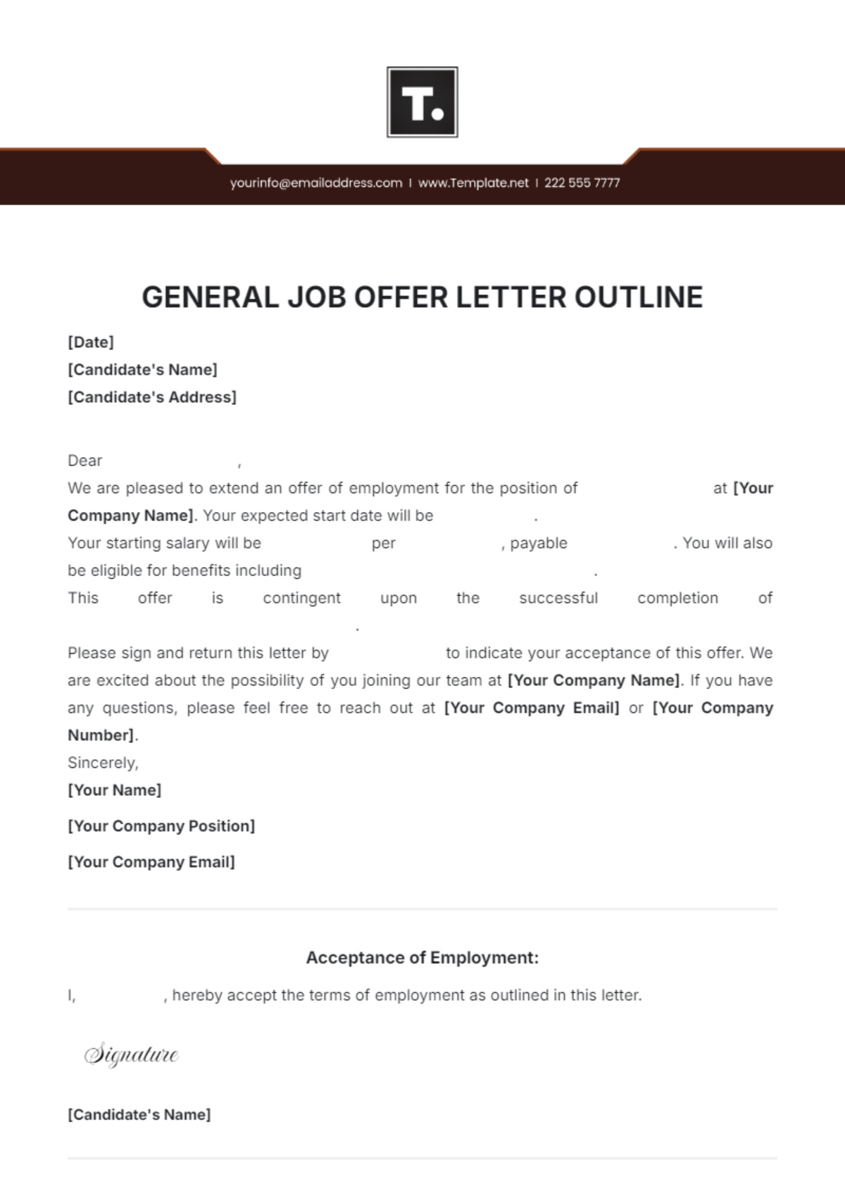 General Job Offer Letter Outline Template - Edit Online & Download