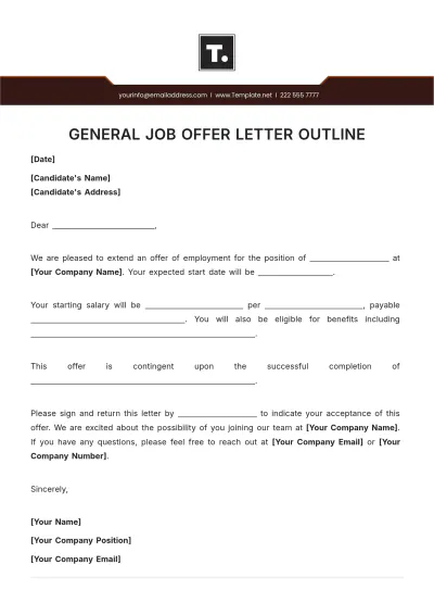 Free General Job Offer Letter Outline Template to Edit Online
