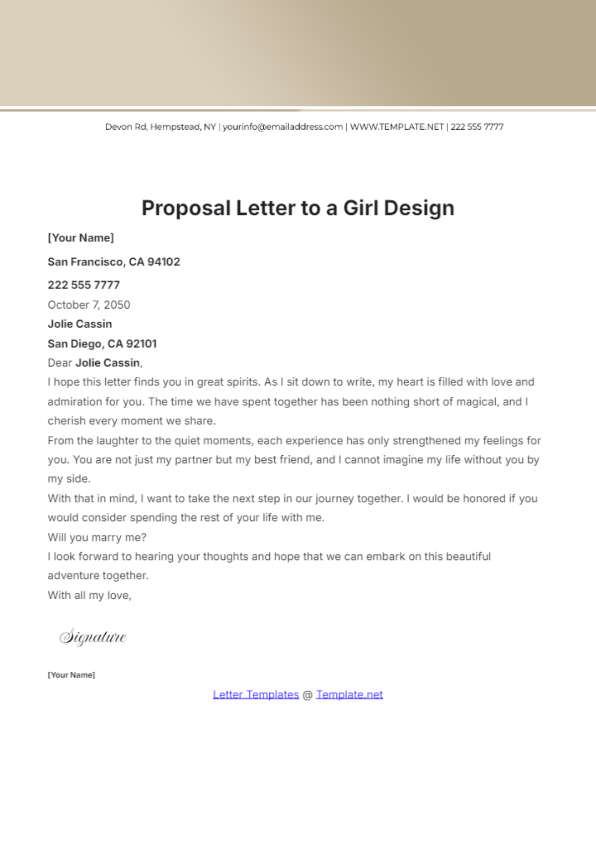 Proposal Letter to a Girl Design Template - Edit Online & Download