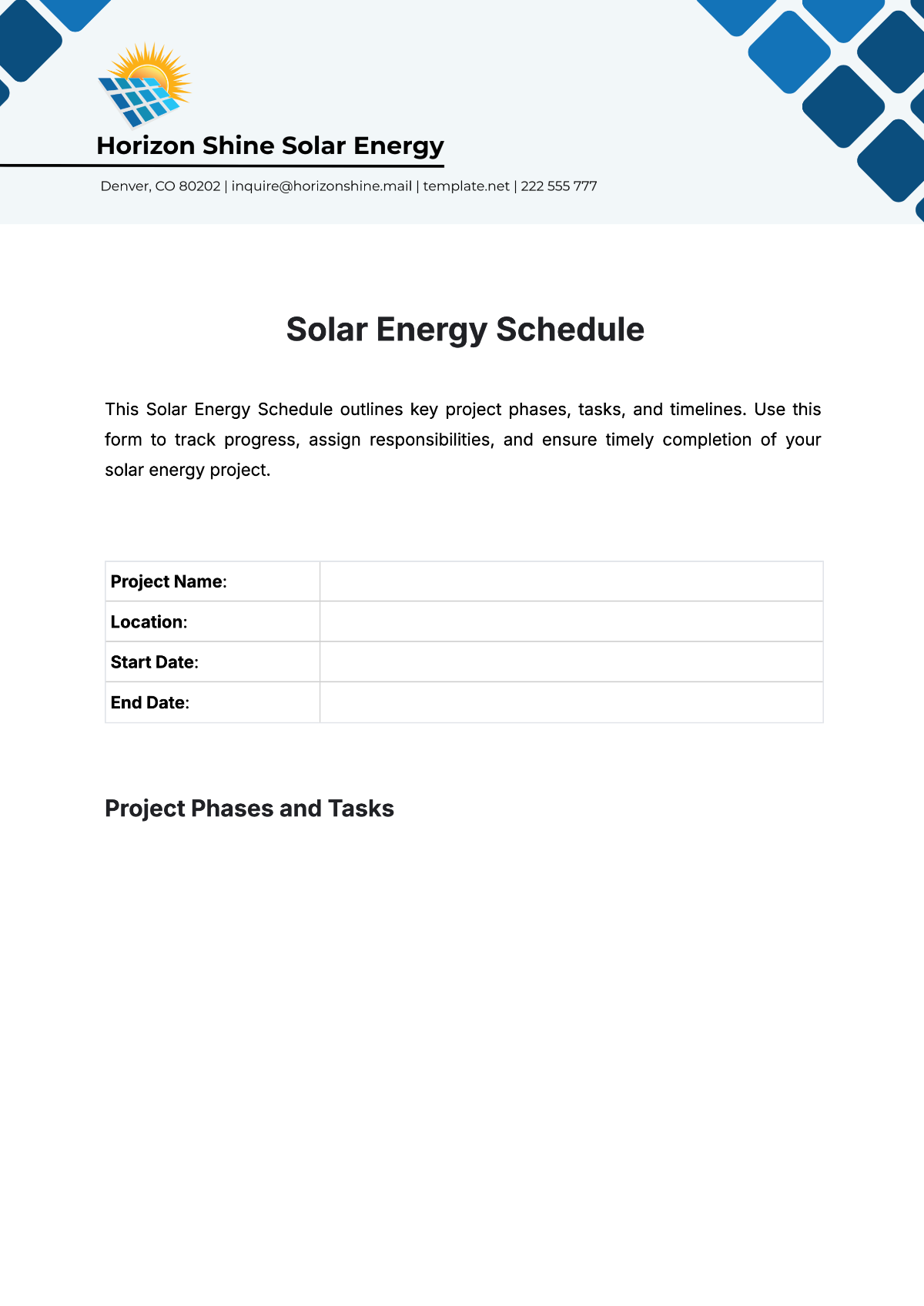 Solar Energy Schedule Template - Edit Online & Download