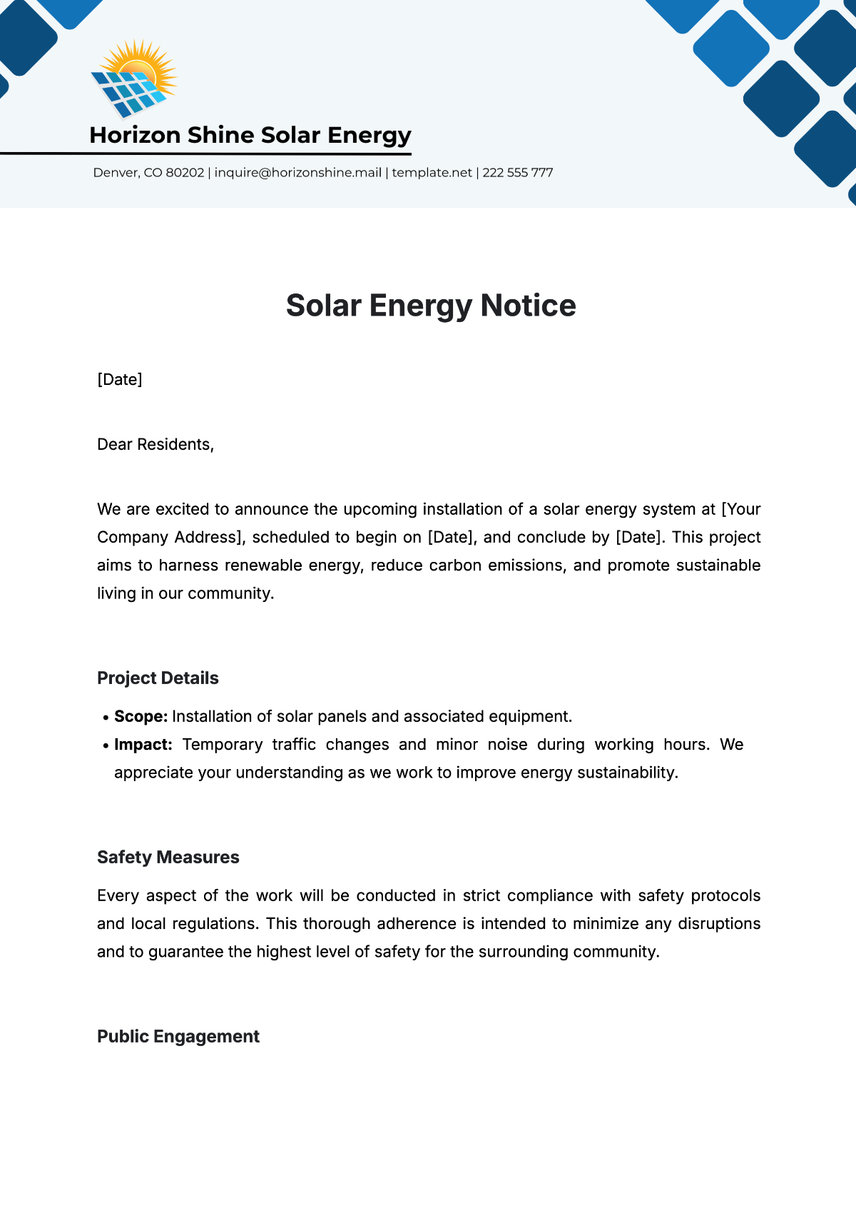 Solar Energy Notice Template - Edit Online & Download