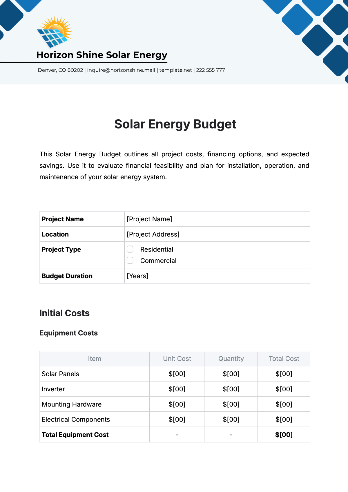 Solar Energy Budget Template - Edit Online & Download