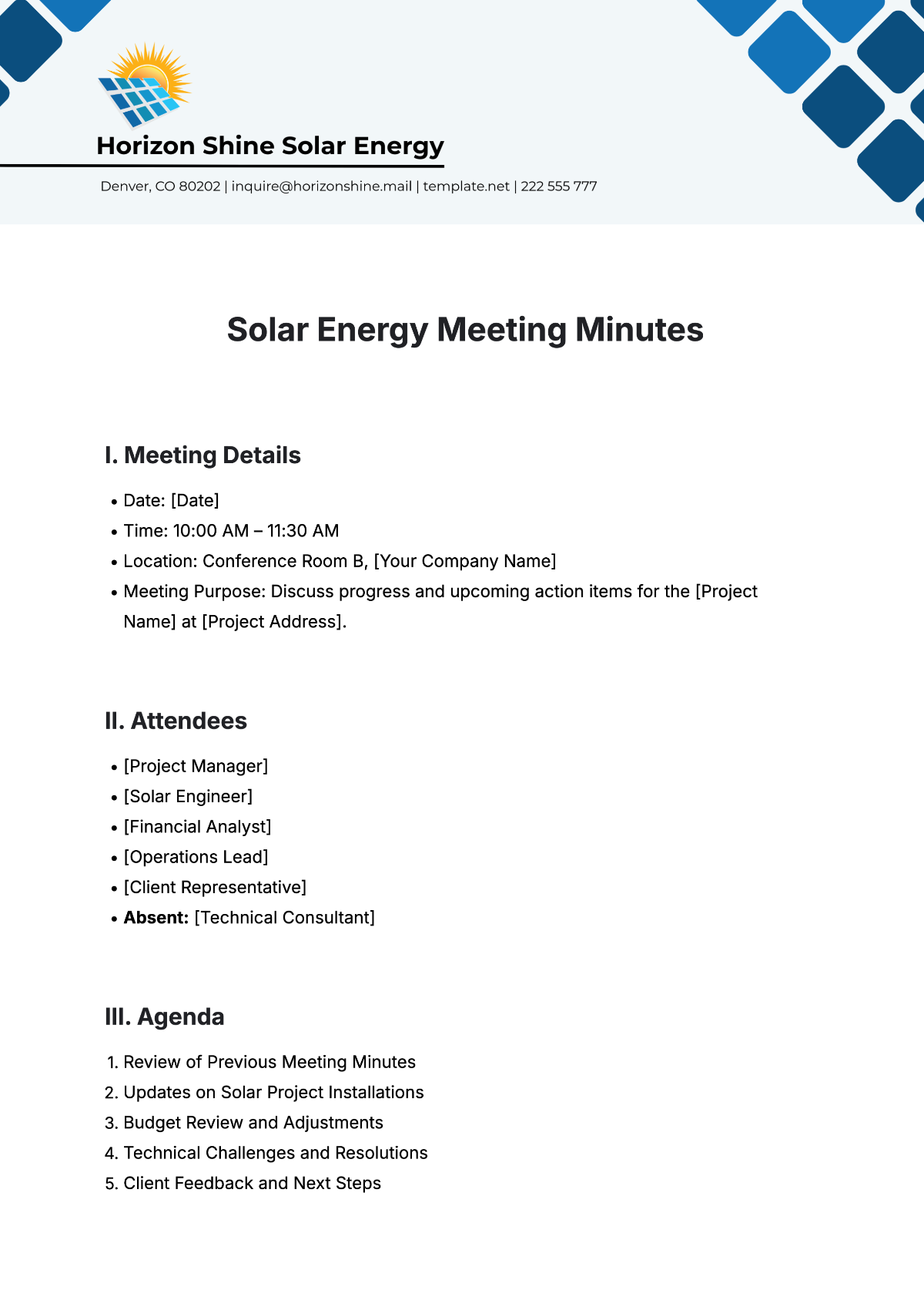 Solar Energy Meeting Minutes Template - Edit Online & Download