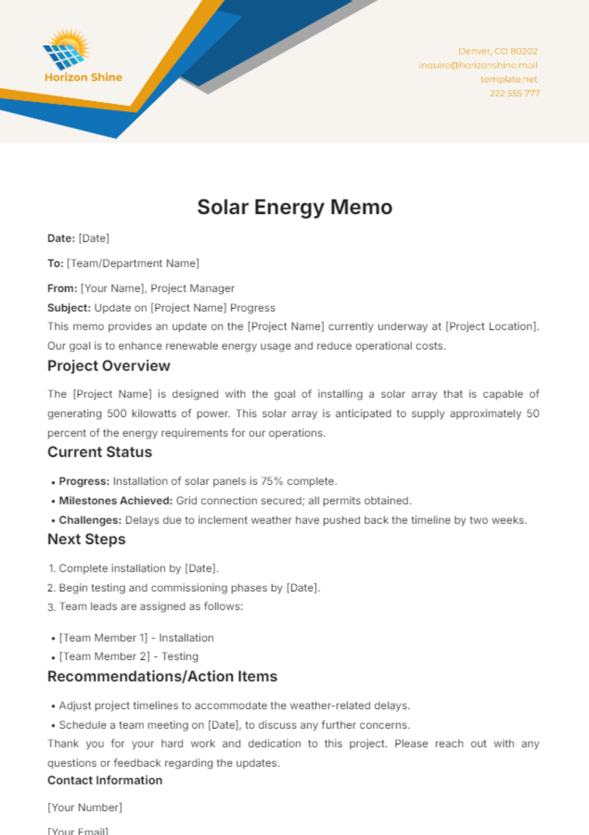 Solar Energy Memo Template - Edit Online & Download