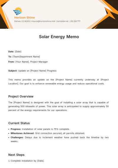 Free Solar Energy Memo Template to Edit Online