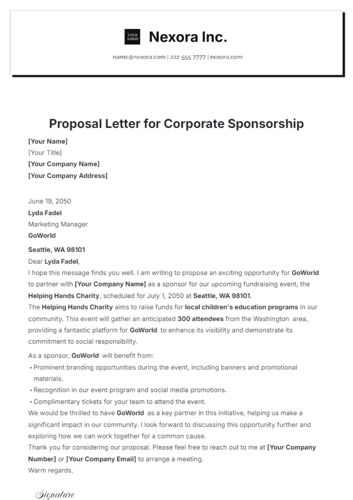 Proposal Letter Template for Corporate Sponsorship - Edit Online & Download