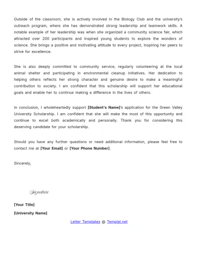 Free Recommendation Letter for Scholarship Application Template to Edit Online