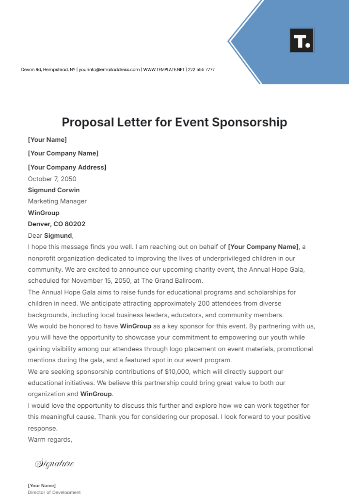 Proposal Letter Template for Event Sponsorship - Edit Online & Download