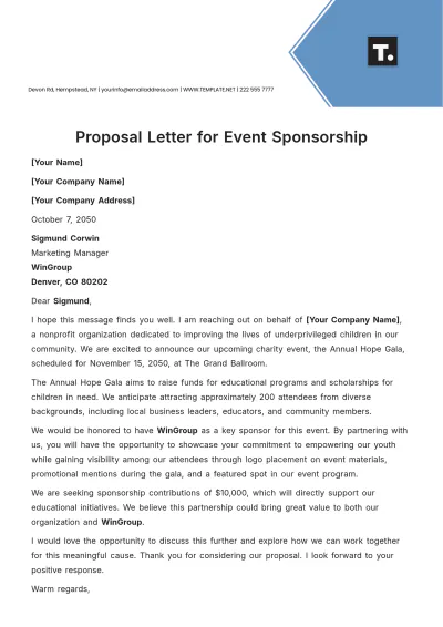 Free Proposal Letter Template for Event Sponsorship to Edit Online
