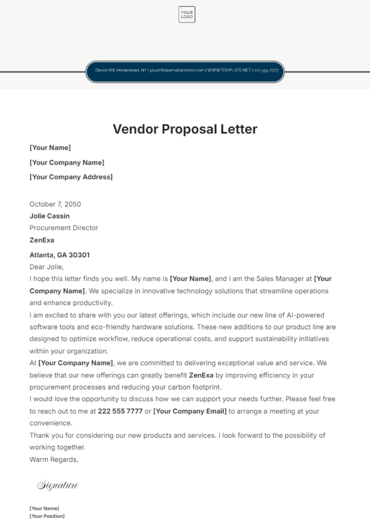 Vendor Proposal Letter Template - Edit Online & Download