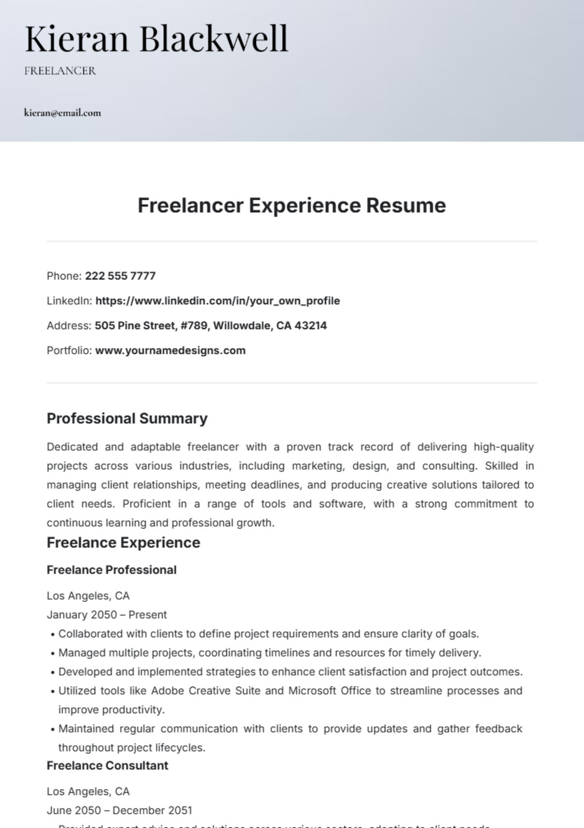 Freelancer Experience Resume Template - Edit Online & Download