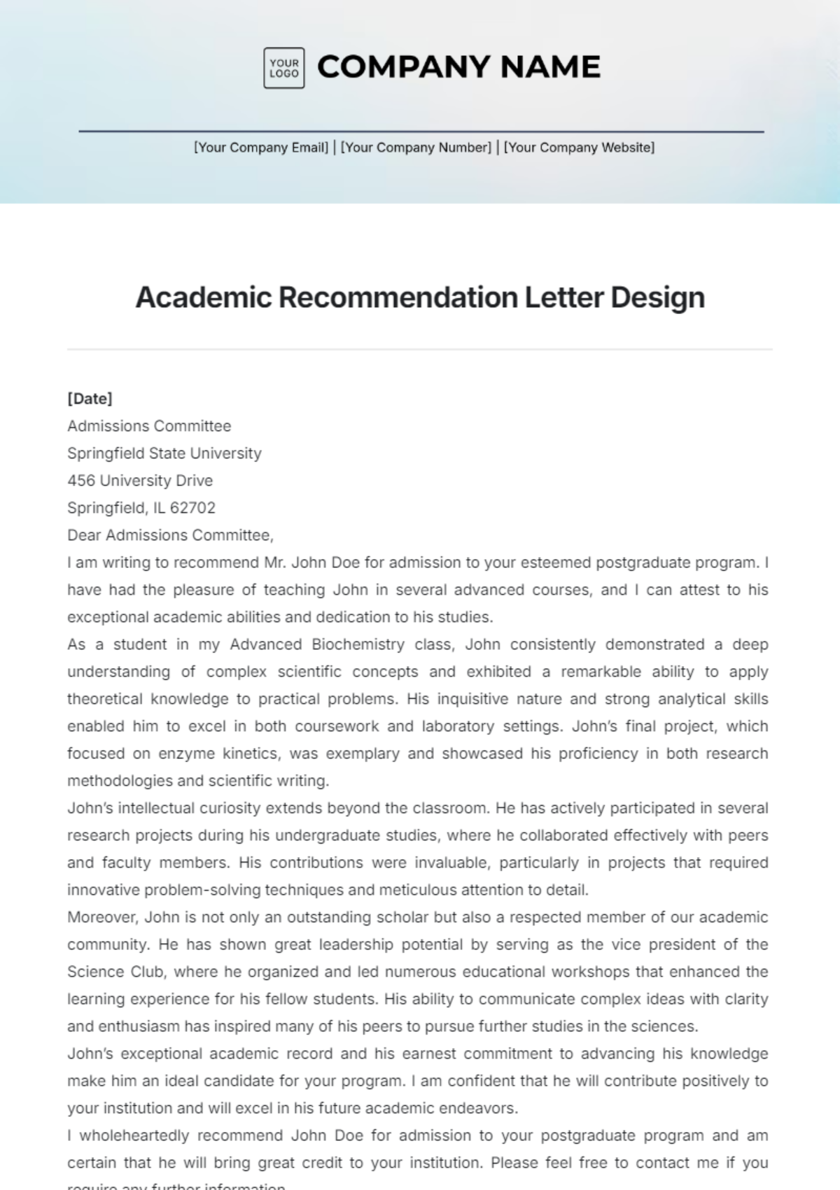 Academic Recommendation Letter Design  Template - Edit Online & Download