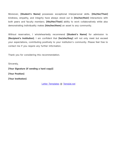 Free Blank High School Recommendation Letter Template to Edit Online
