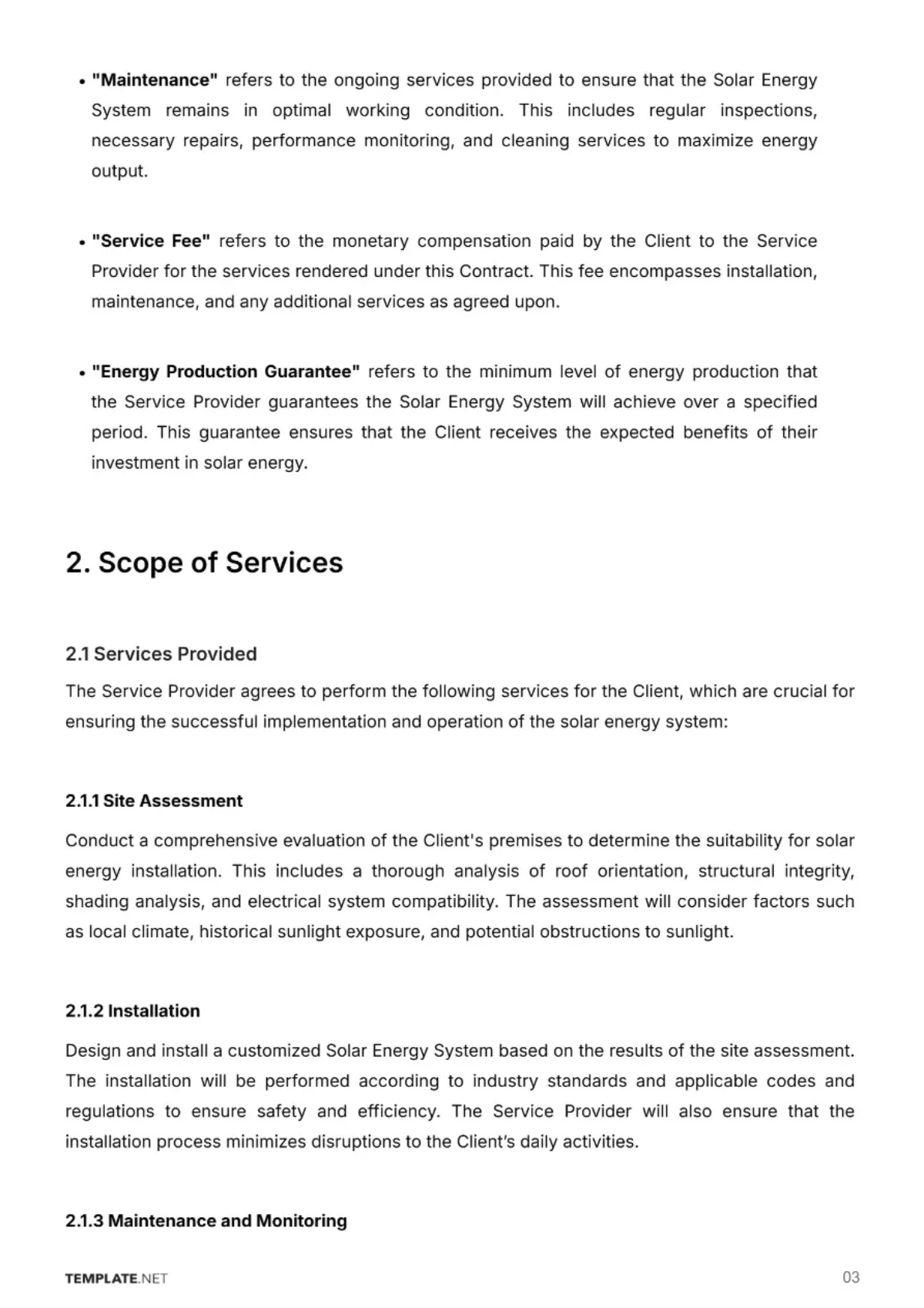 Free Solar Energy Service Contract Template to Edit Online