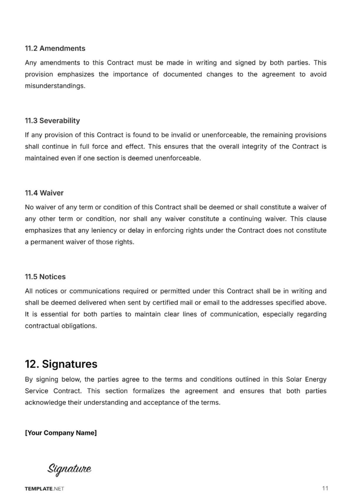 Free Solar Energy Service Contract Template to Edit Online