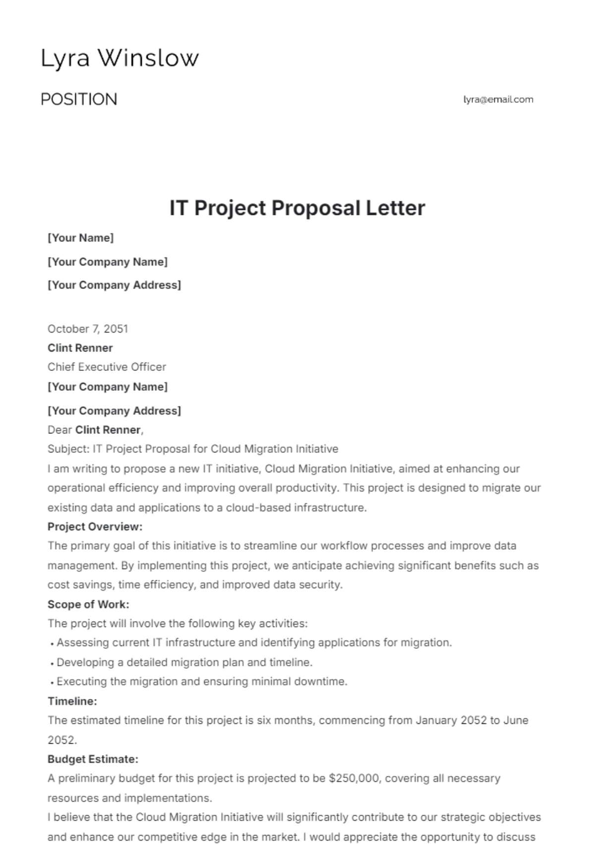 IT Project Proposal Letter Template - Edit Online & Download