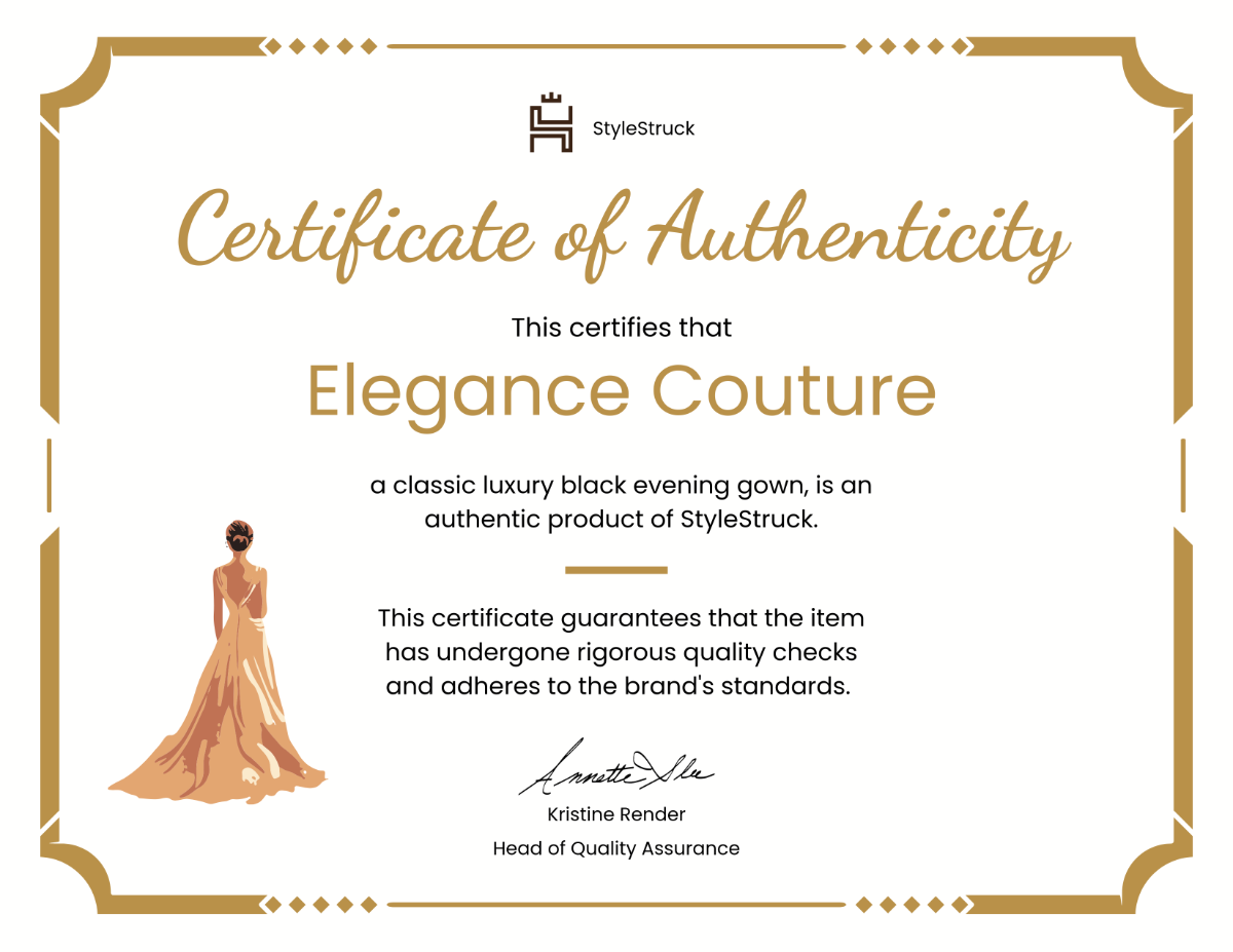 Luxury Goods Authenticity Certificate Template - Edit Online & Download