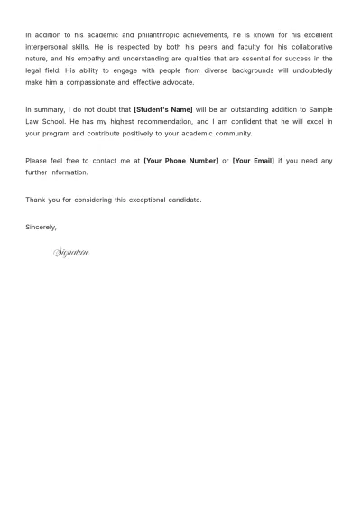 Free Printable Law School Recommendation Letter Template to Edit Online