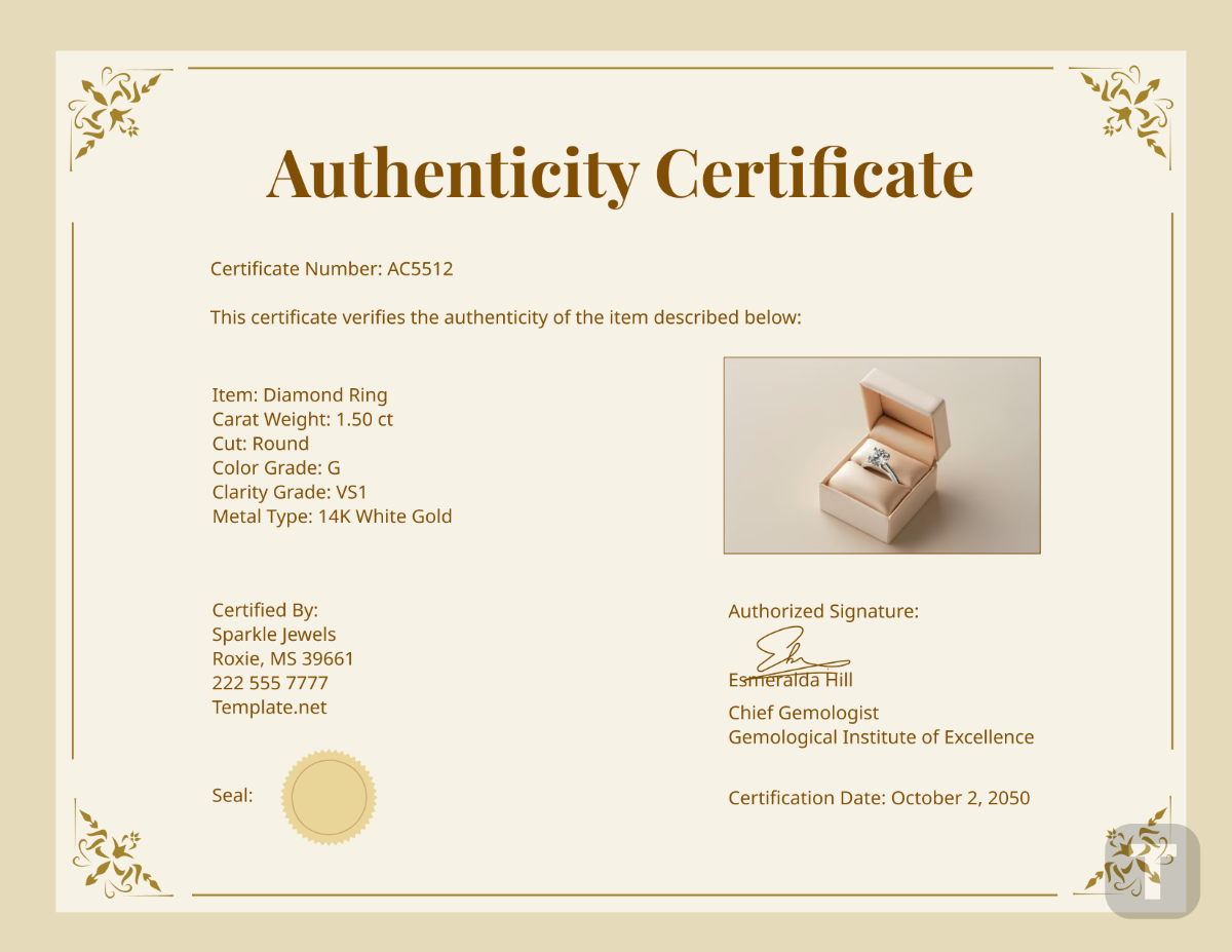 Authenticity Certificate with Seal Template - Edit Online & Download