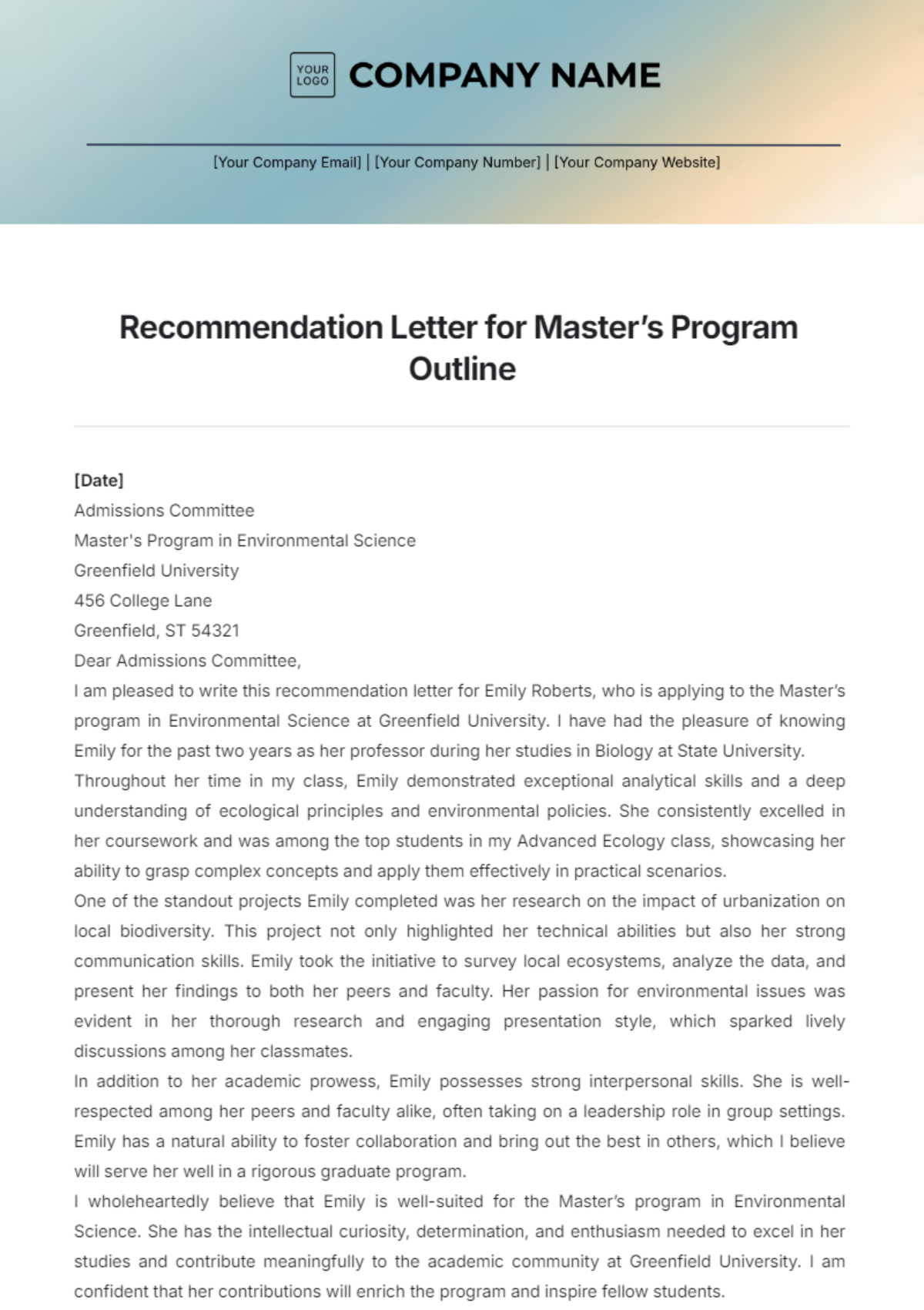 Recommendation Letter for Master’s Program Outline Template - Edit Online & Download