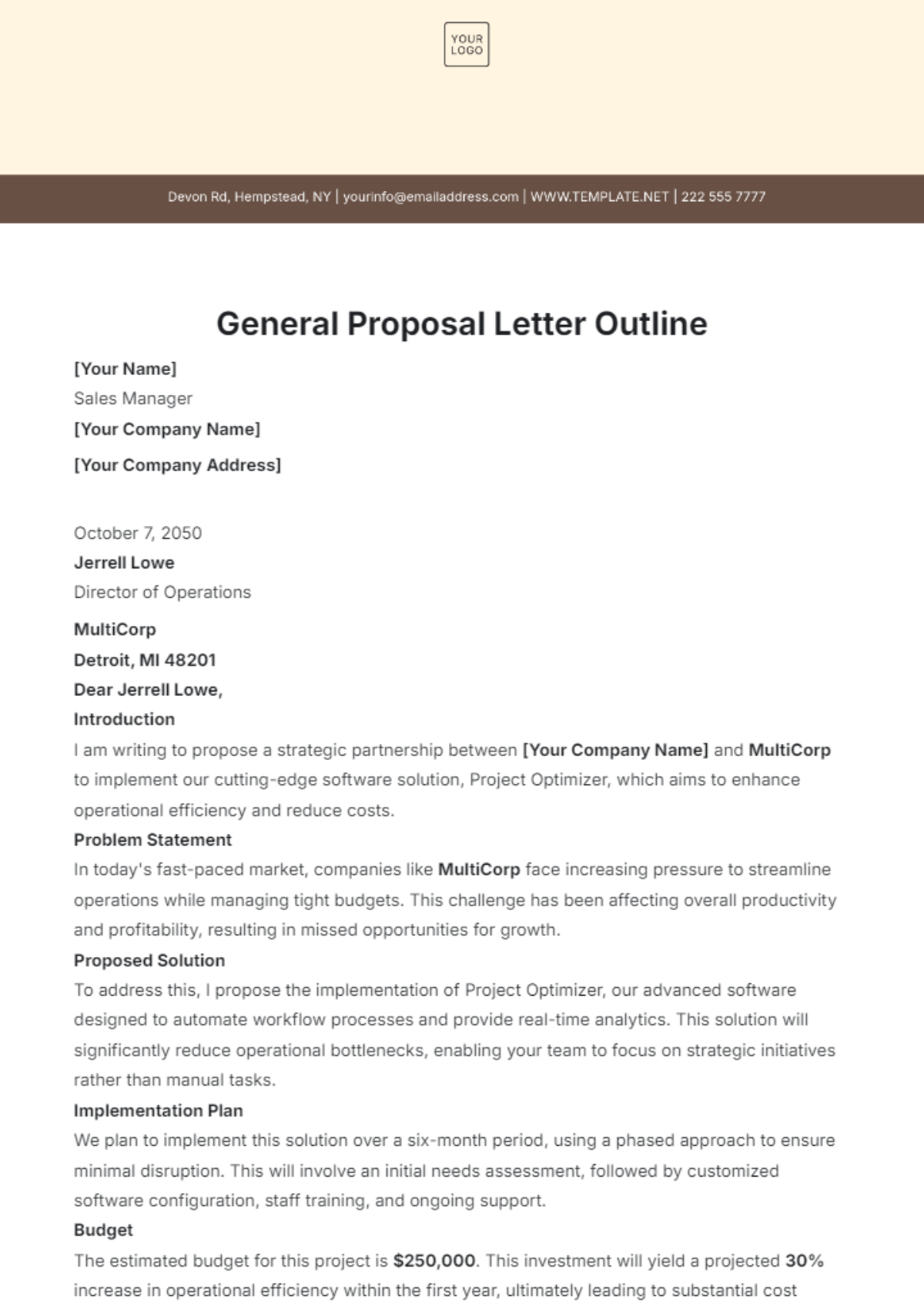 General Proposal Letter Outline Template - Edit Online & Download