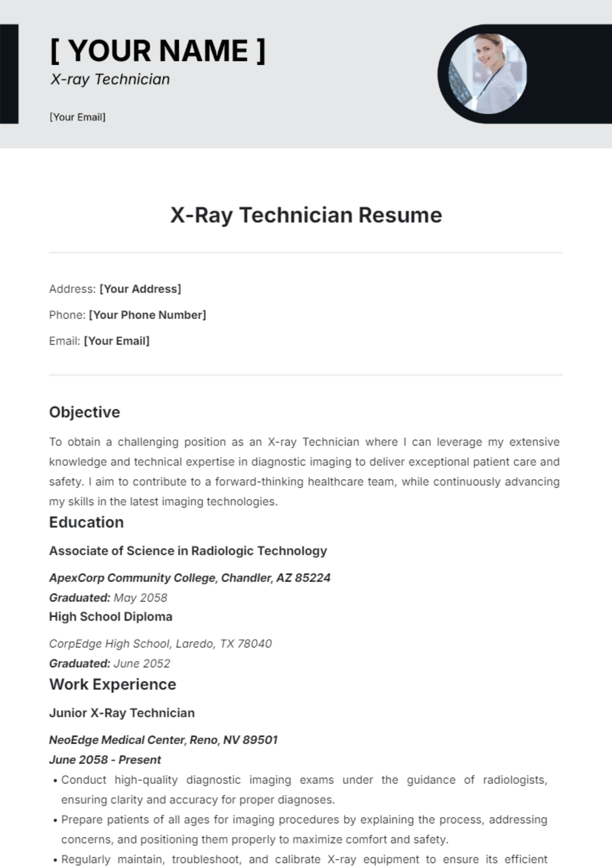 X-Ray Technician Resume Template - Edit Online & Download