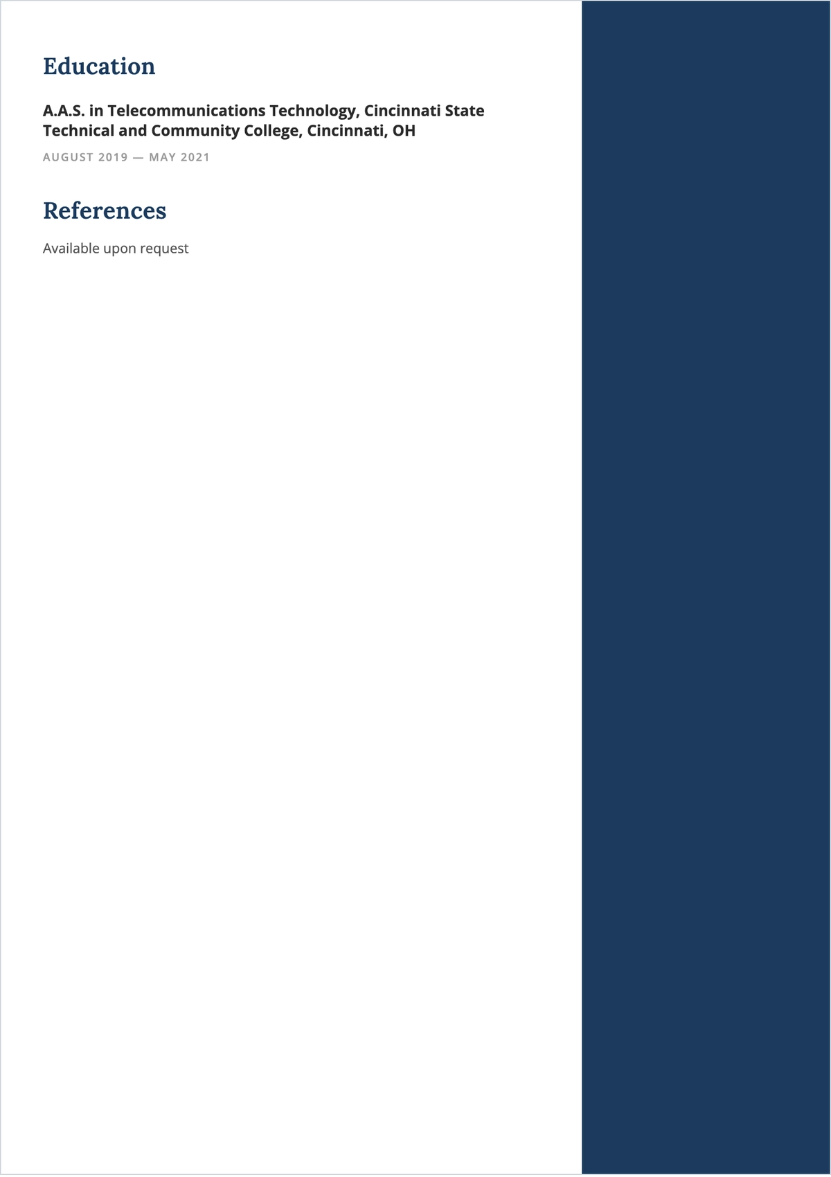 Free Telecommunications Field Technician ATS Resume Template