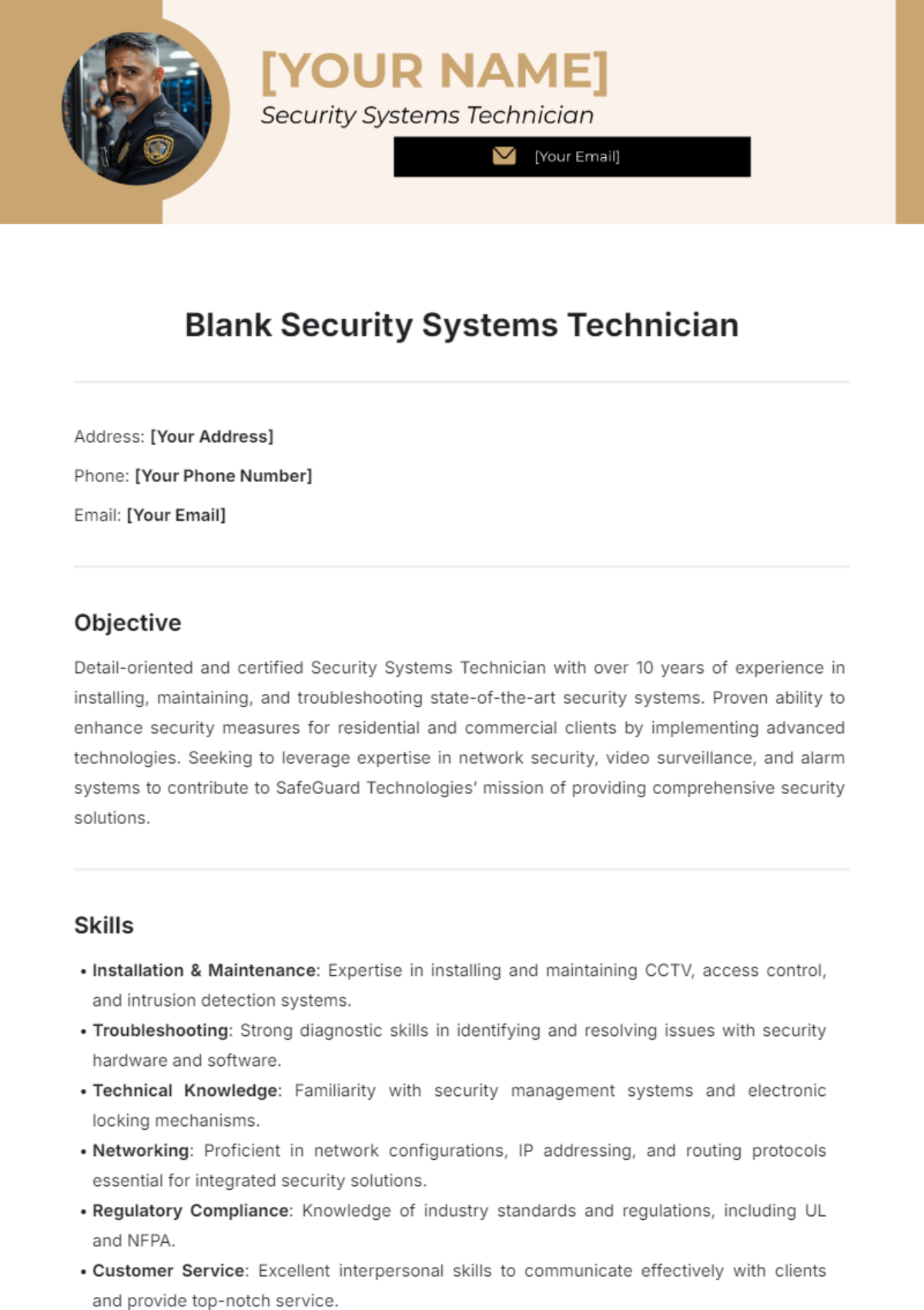 Blank Security Systems Technician Template - Edit Online & Download