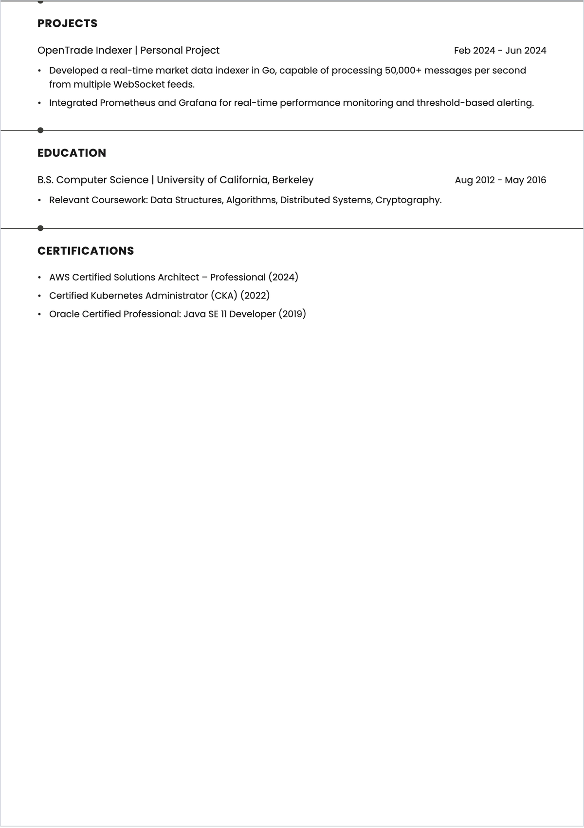 Free Software Developer Experience ATS Resume Template