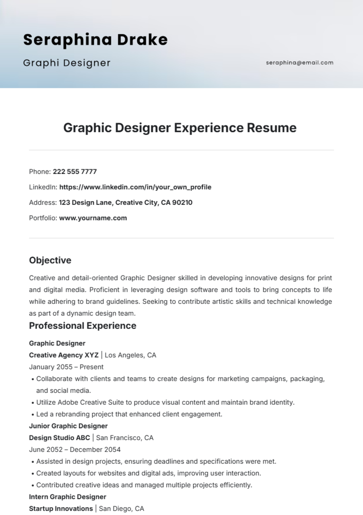 Graphic Designer Experience Resume Template - Edit Online & Download