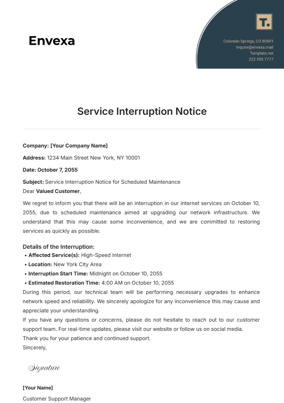 Service Interruption Notice Template - Edit Online & Download