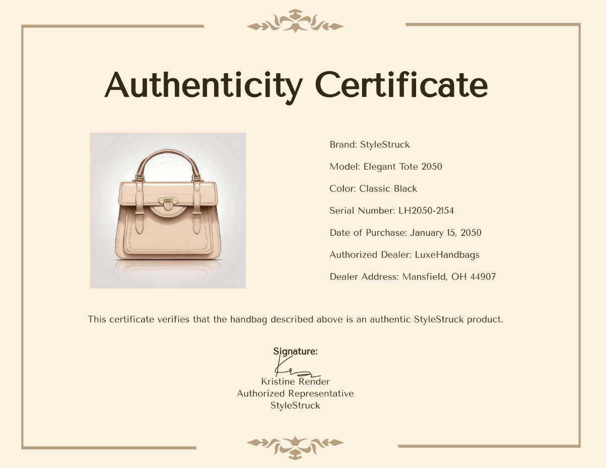 Authenticity Certificate for Handbag Template - Edit Online & Download