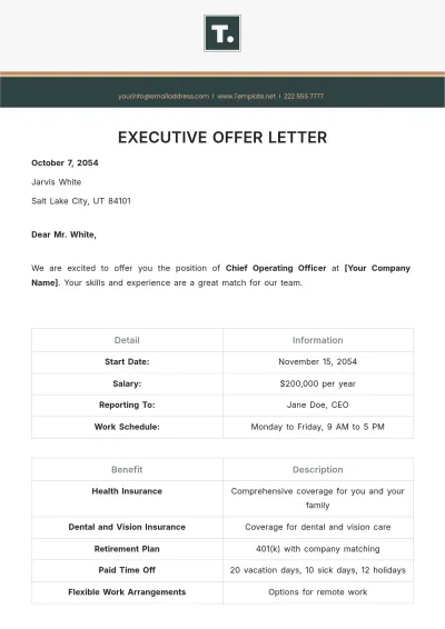 Free Executive Offer Letter Template to Edit Online