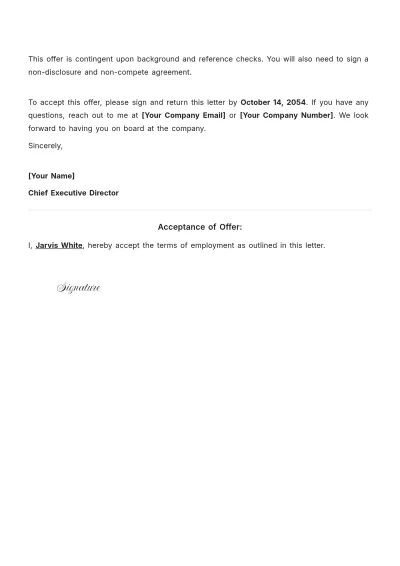 Free Executive Offer Letter Template to Edit Online