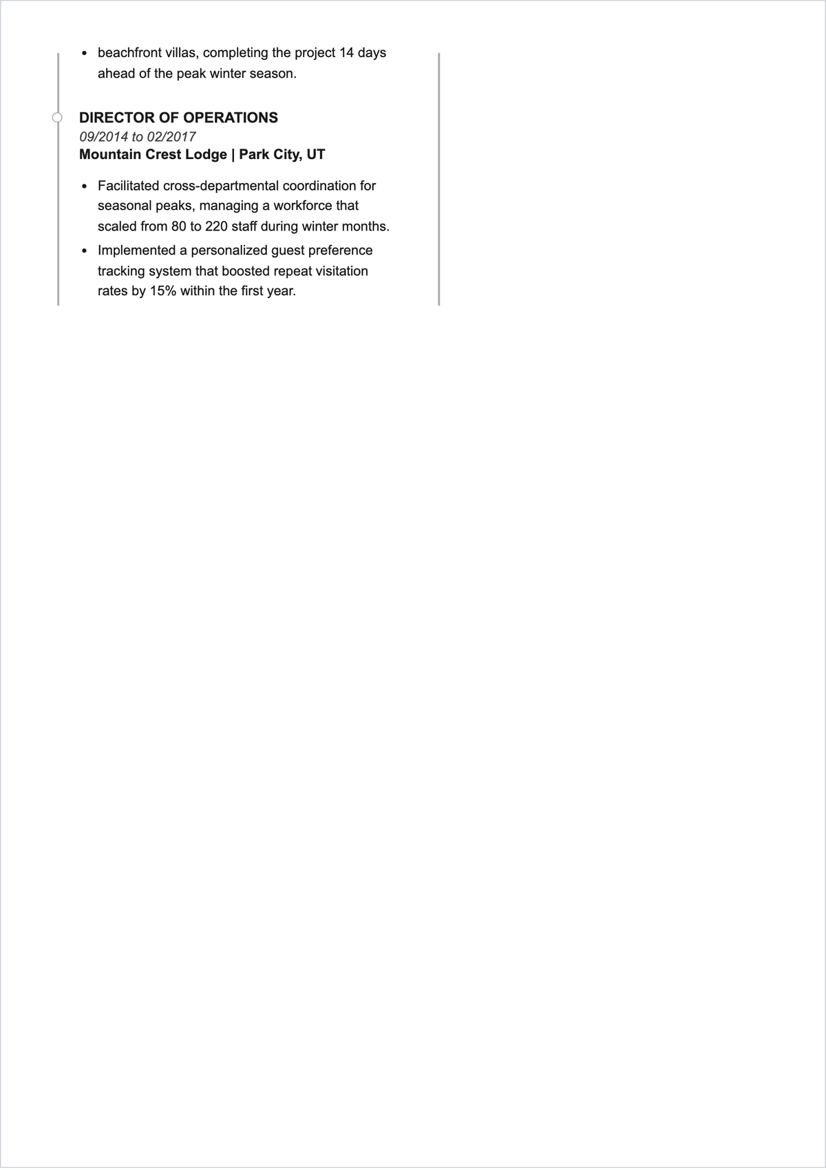 Free Resort ATS Resume Template, AI Resume Builder