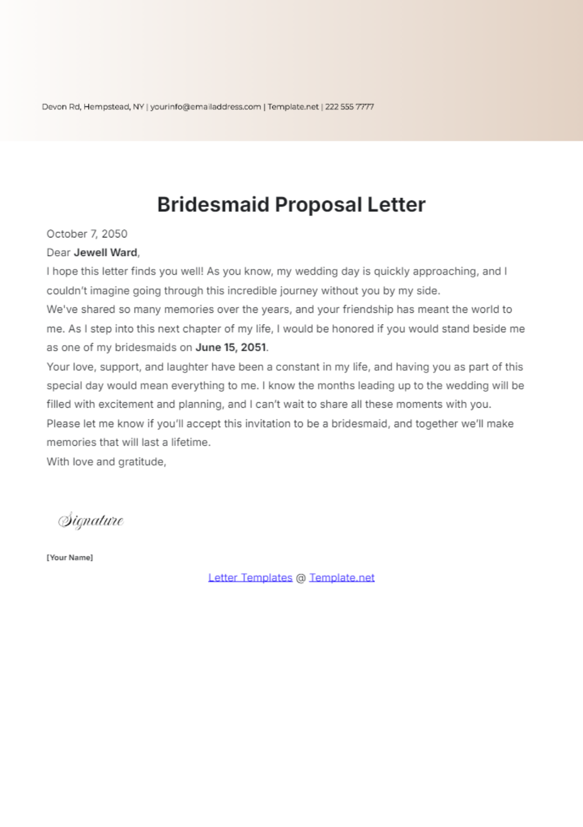 Bridesmaid Proposal Letter Template - Edit Online & Download