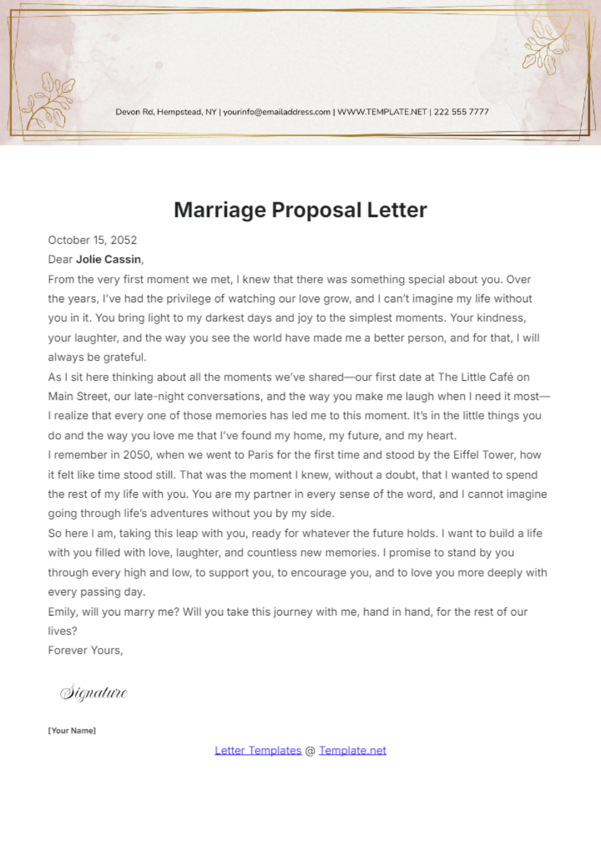 Marriage Proposal Letter Template - Download | Template.net