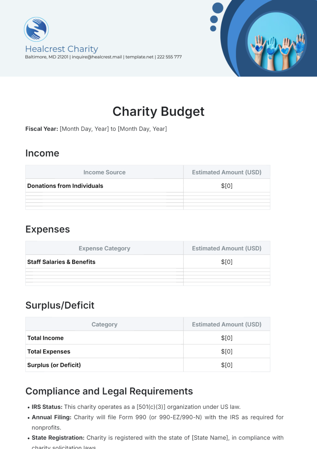 Charity Budget Template