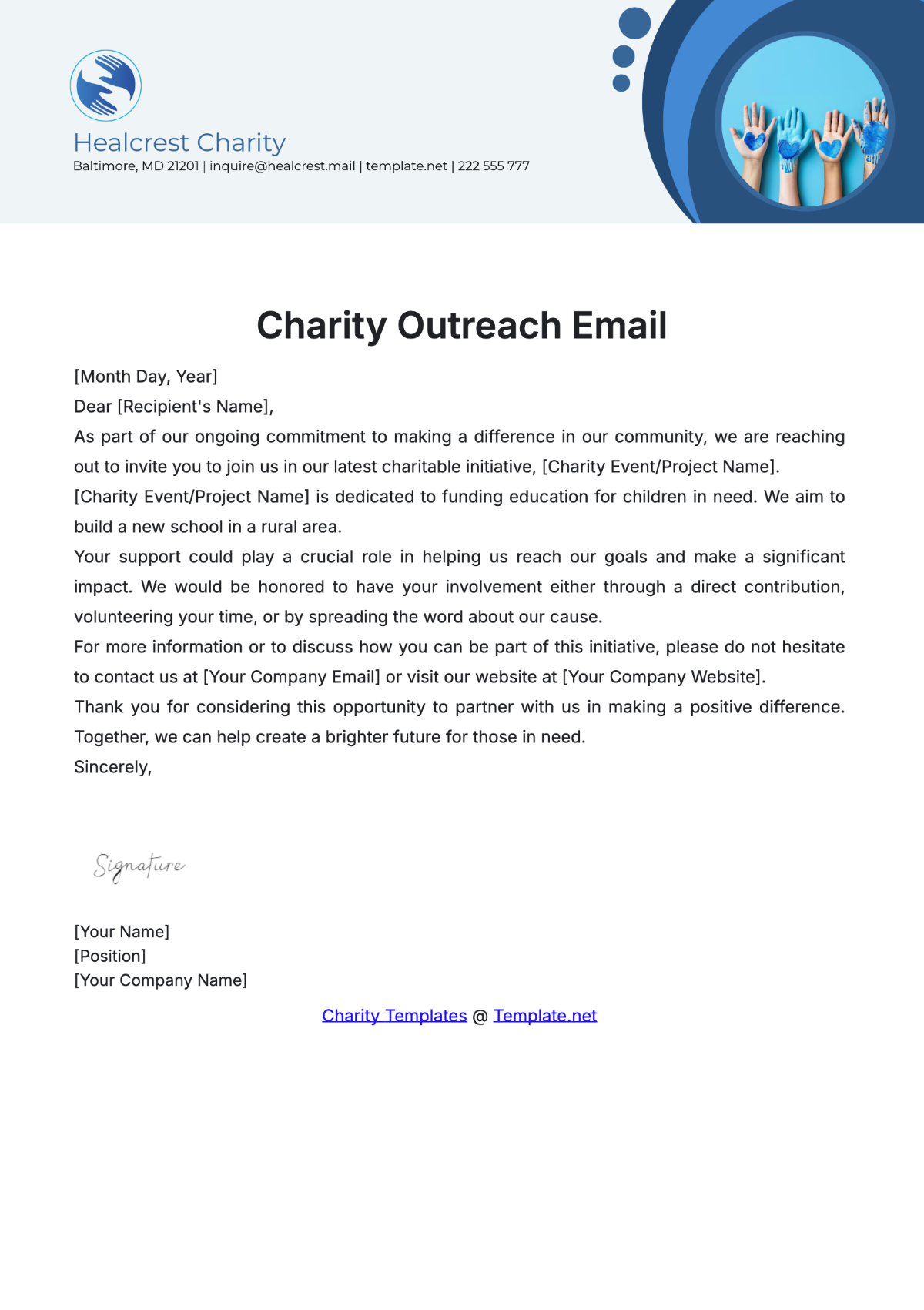 Charity Outreach Email Template - Edit Online & Download