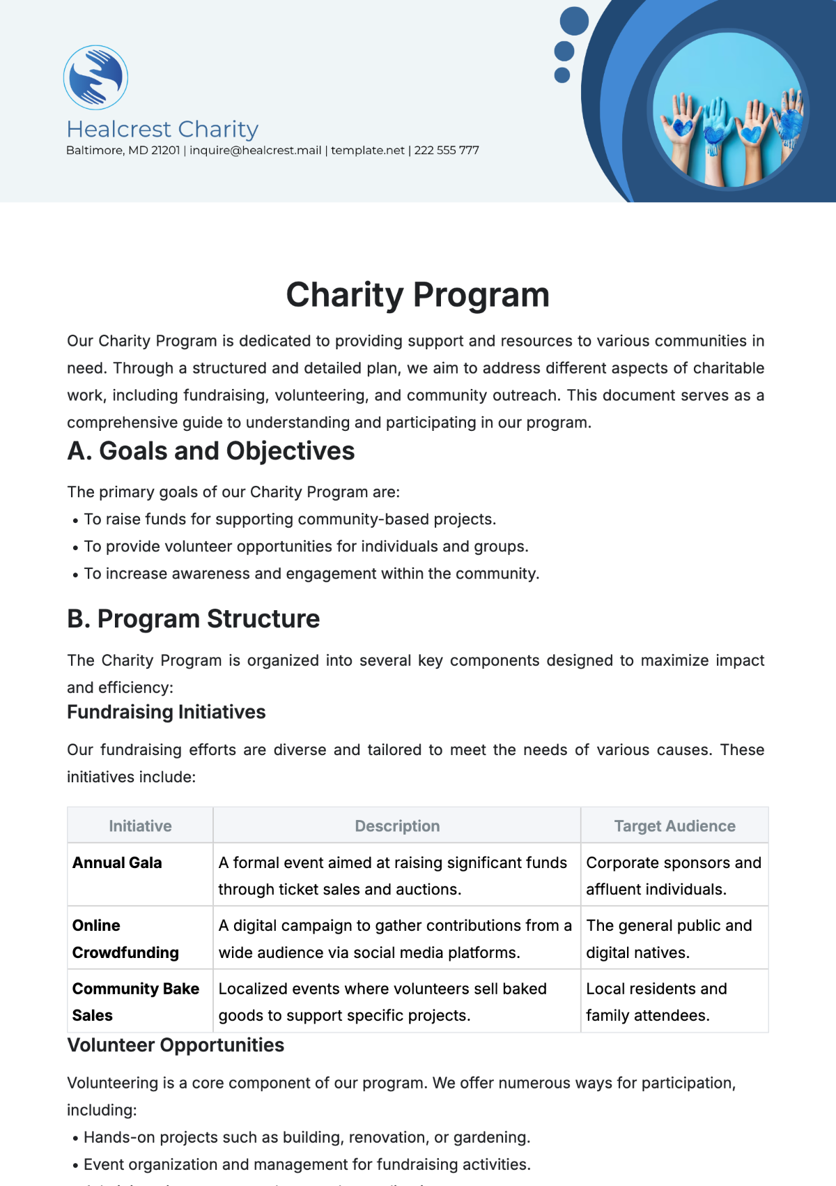 Free Charity Program Template