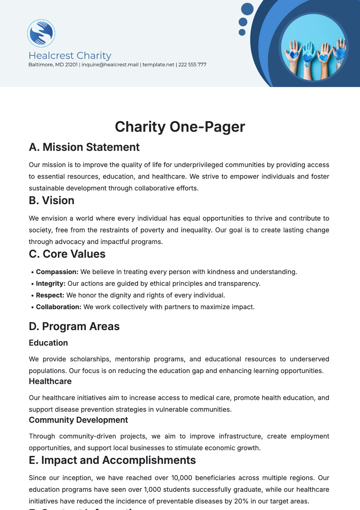 Charity One-Pager Template - Edit Online & Download