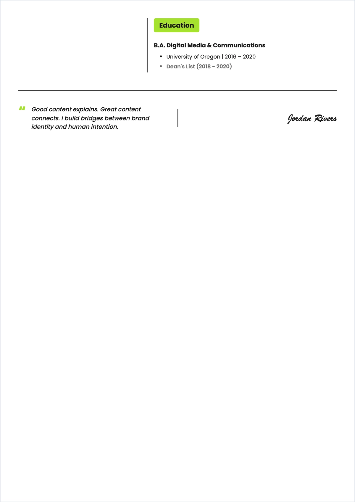 Free Content Creator Experience Resume Template to Edit Online