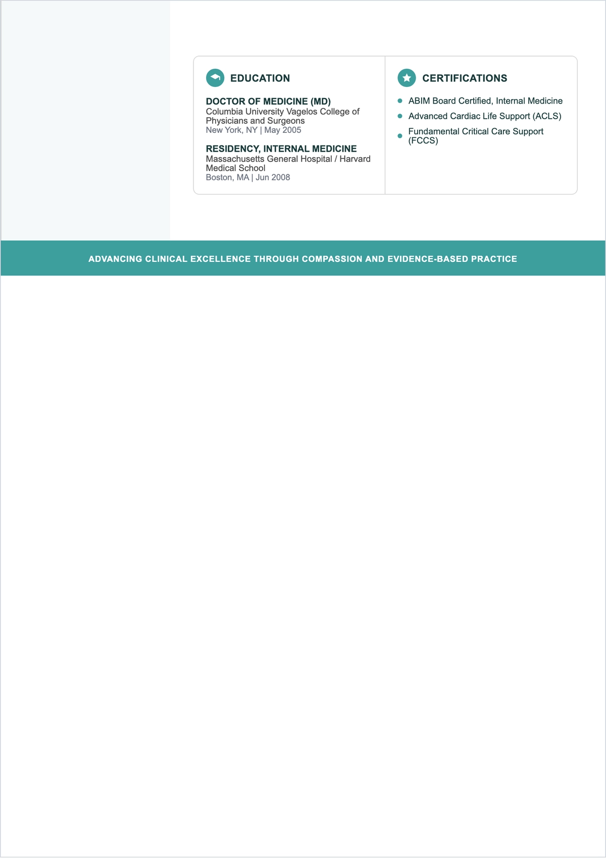 Free Printable Physician Experience ATS Resume Template