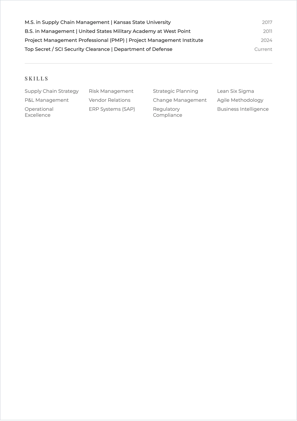 Free Veteran Experience ATS Resume Outline Template, AI Resume Builder