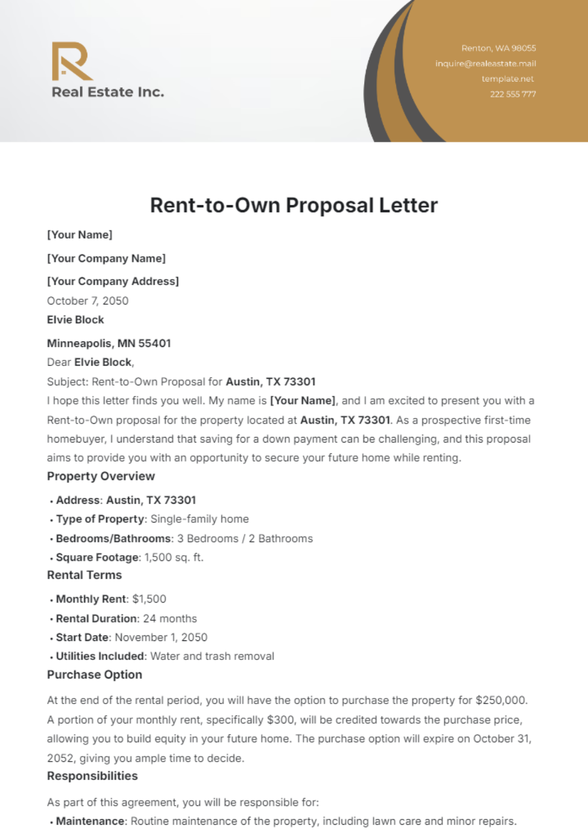 Rent-to-Own Proposal Letter Template - Edit Online & Download